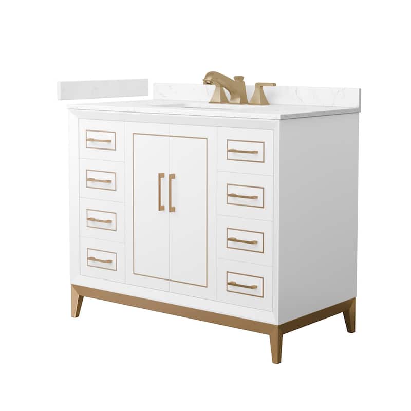 Wyndham Collection WCH5151-42S-VCA-US3MXX Marlena 42" Free Standing - White / Carrara Cultured Marble Top / Satin Bronze