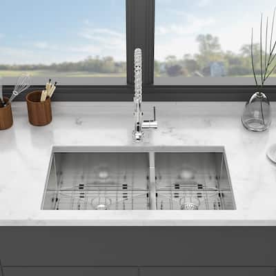 Undermount Double Bowl(60/40) Kitchen Sink - 16 Gauge with Two 10" Deep Basin