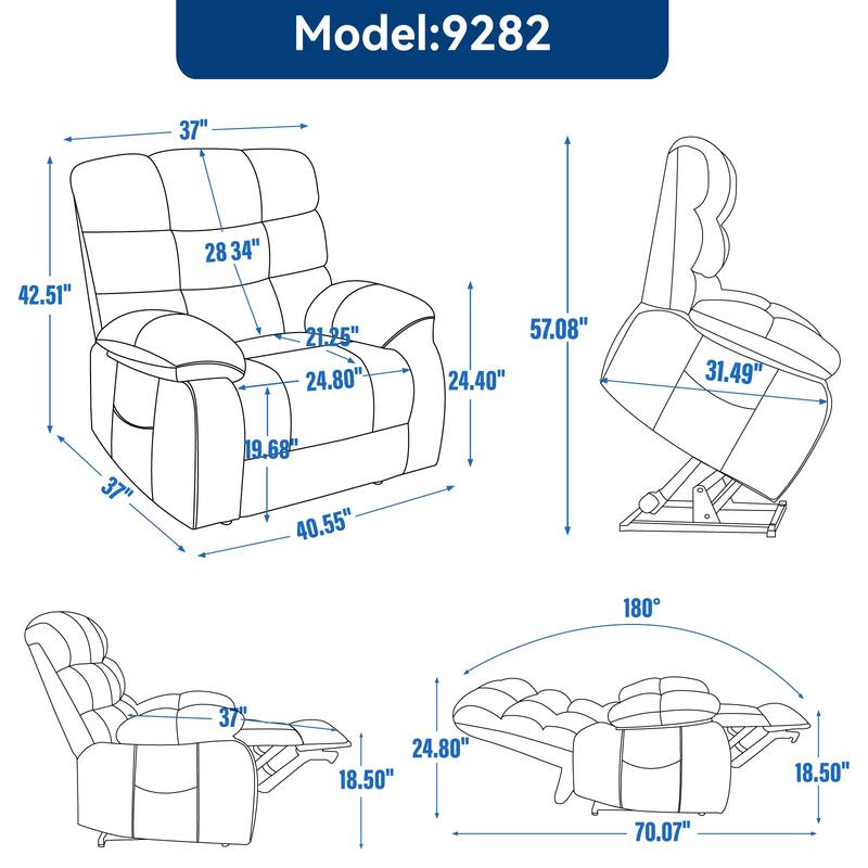 Lift Recliner Chair Heat Massage Dual Motor Infinite Position Large Electric Power Lift Recliners with Power-Remote
