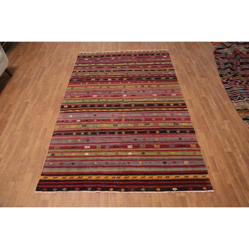 Hand Woven Oriental 100% Wool Carpet Southwestern Tribal Multi-Colored Kilim Area Rug - 9' 7'' X 5' 11''
