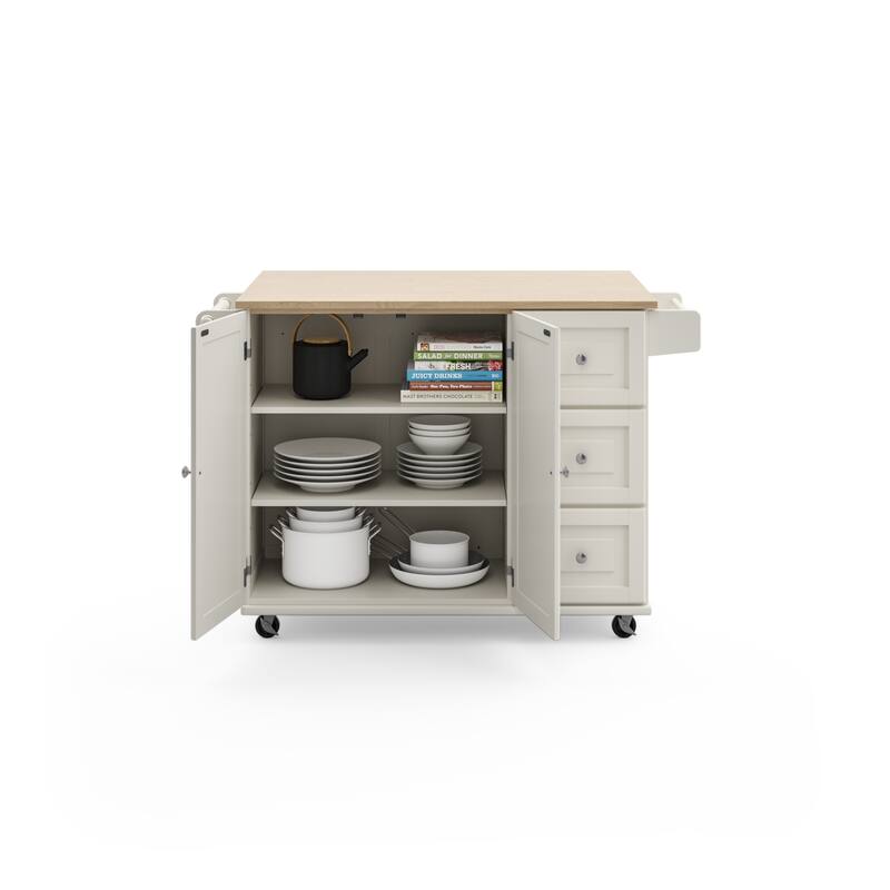 3-Drawer Drop Leaf Kitchen Cart with Wood Top by Homestyles