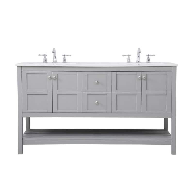 Elegant Lighting VF16460D Theo 60" Free Standing Double Basin Vanity - Grey - Painted