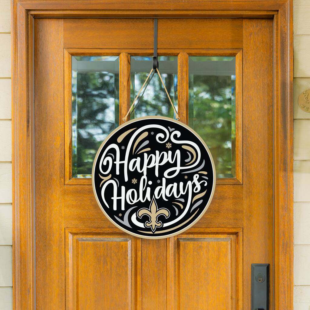 New Orelans Saints 18" x 18" Happy Holidays Door Décor Wall Sign - 18" x 18"