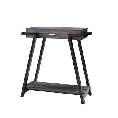 Wooden Console Table with Angled Leg Support and Drawer,Black and Gray