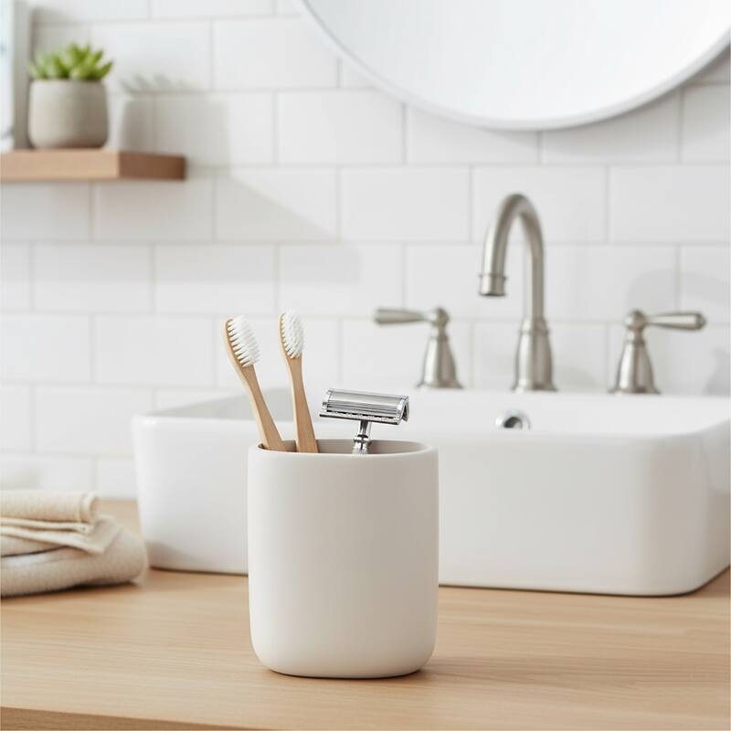 Oval Toothbrush Holder - 3.5 L x 2.5 W x 4 H - Beige
