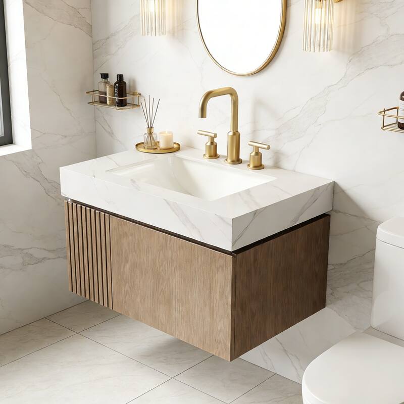 Floating Storage Bathroom Vanity with 3 Pre-drilled Faucet Holes