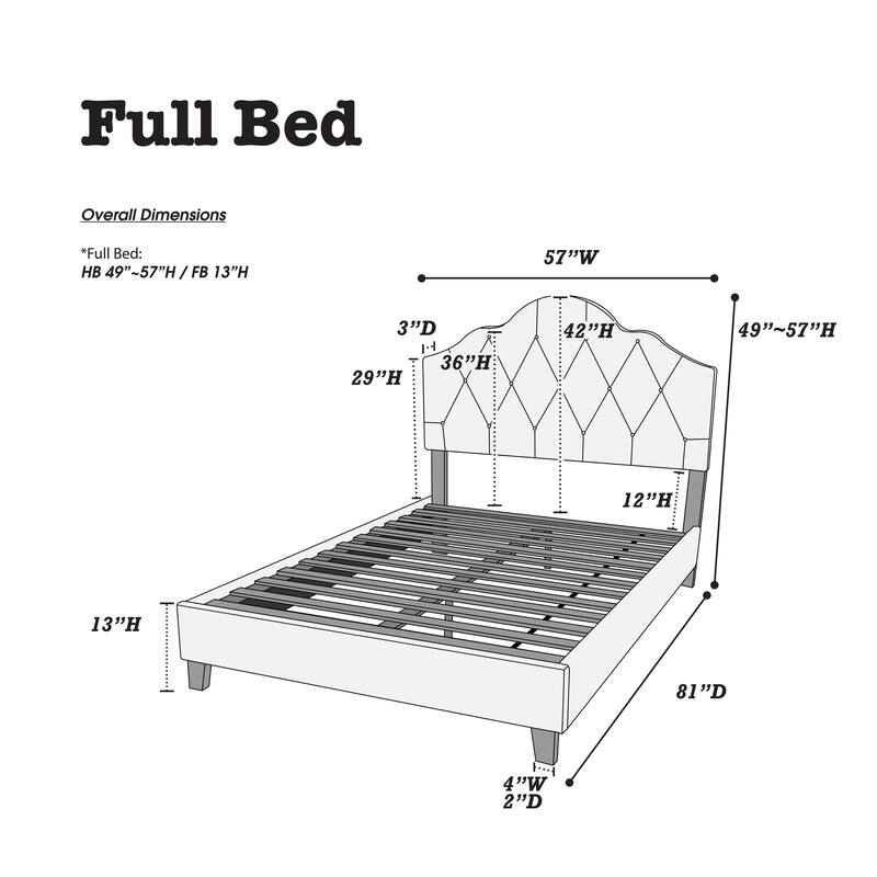 Full Size Polyfiber Upholstered Platform Bed with Adjustable Arch Headboard and Button Tufting