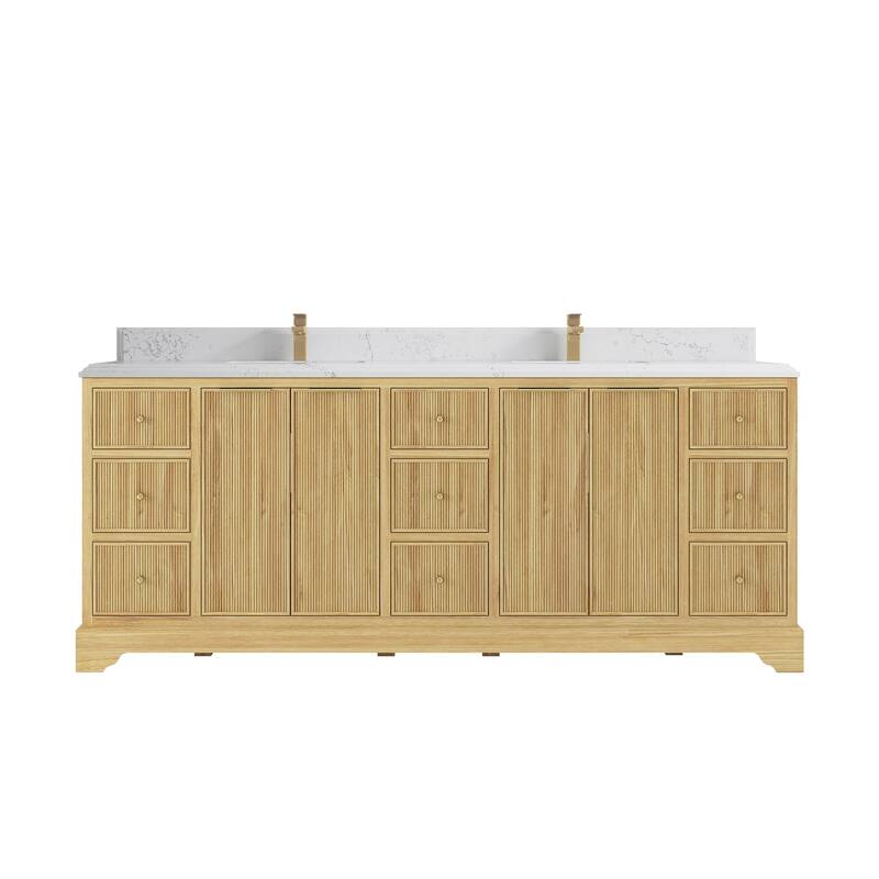 Willow Collections 84 in. W x 22 in. D Austin Solid Teak Wood Double Sink Bathroom Vanity with Countertop - 1.5"Empira - Light Natural