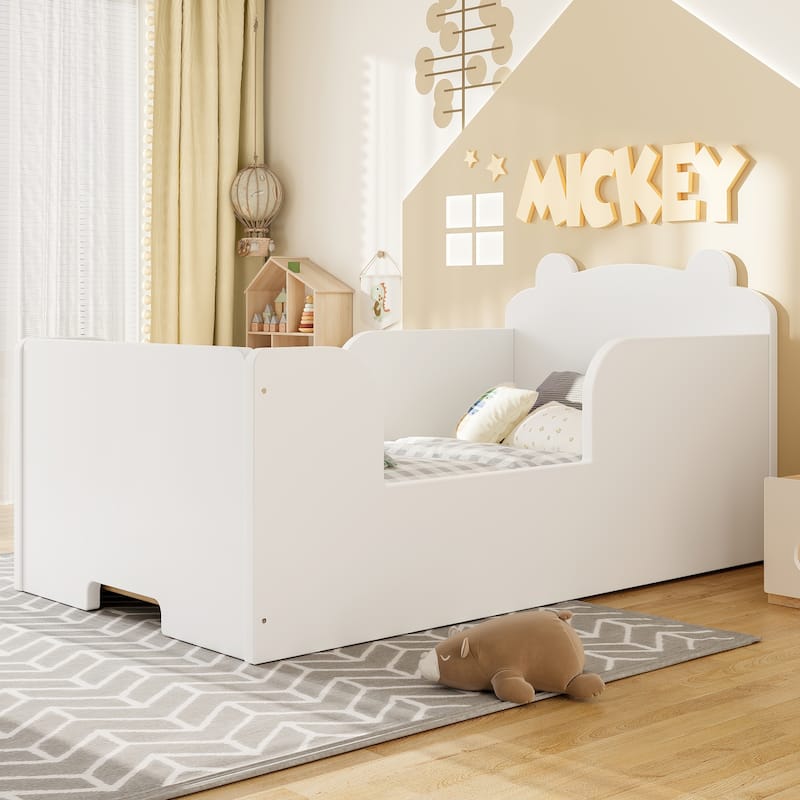 Toddler Floor Bed Frame - Bear Shape Cot Bed for Boys & Girls Ages 3-6