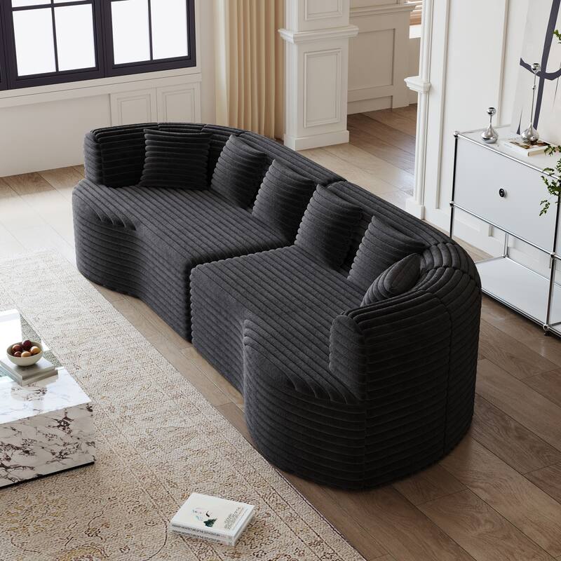 Oversized Modular Curved Sectional Sofa, Comfy Corduroy Upholstered Boneless Cloud Sofa, Memory Foam Floor Sofa with 6 Pillows