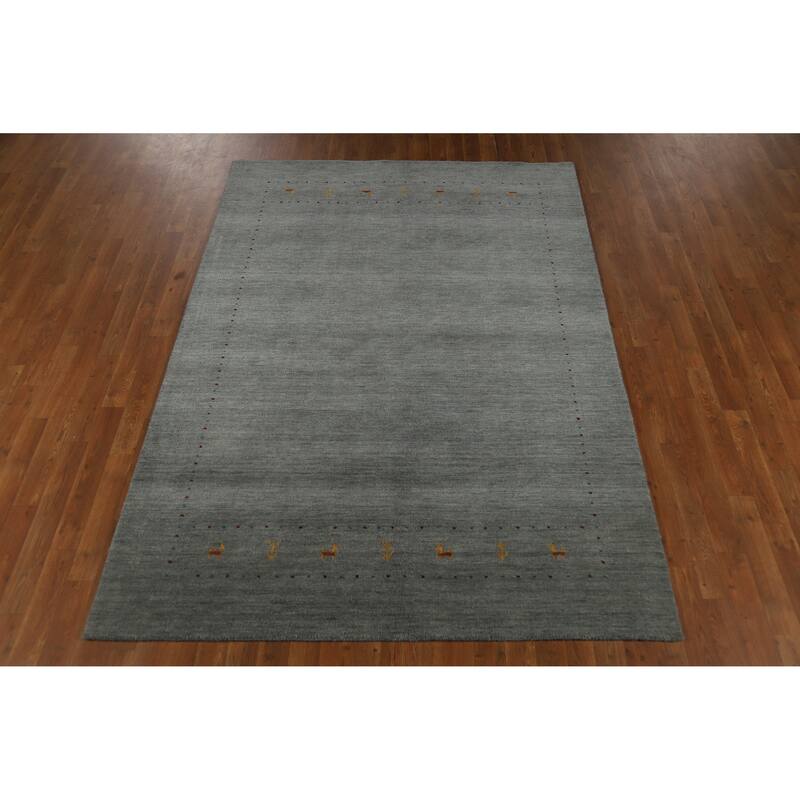 Gray Tribal Gabbeh Indian Area Rug Handmade Wool Carpet - 5'5" x 7'9"