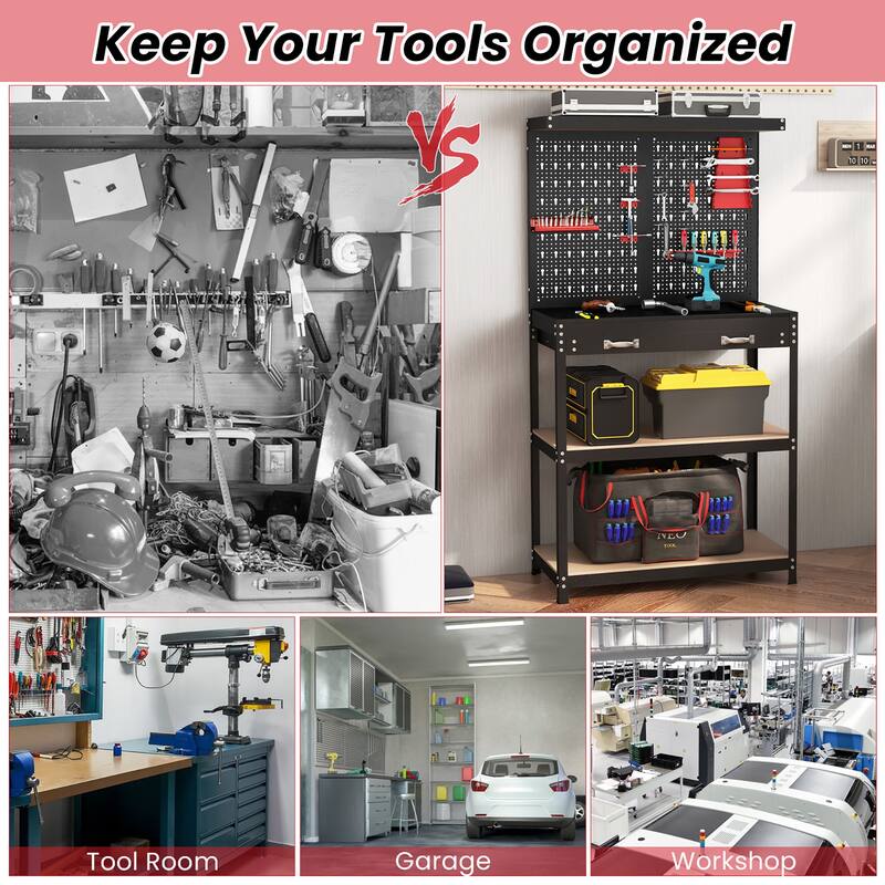 Gymax Multi-use Workbench w/ 2 Shelves Heavy-Duty Work Table Tool