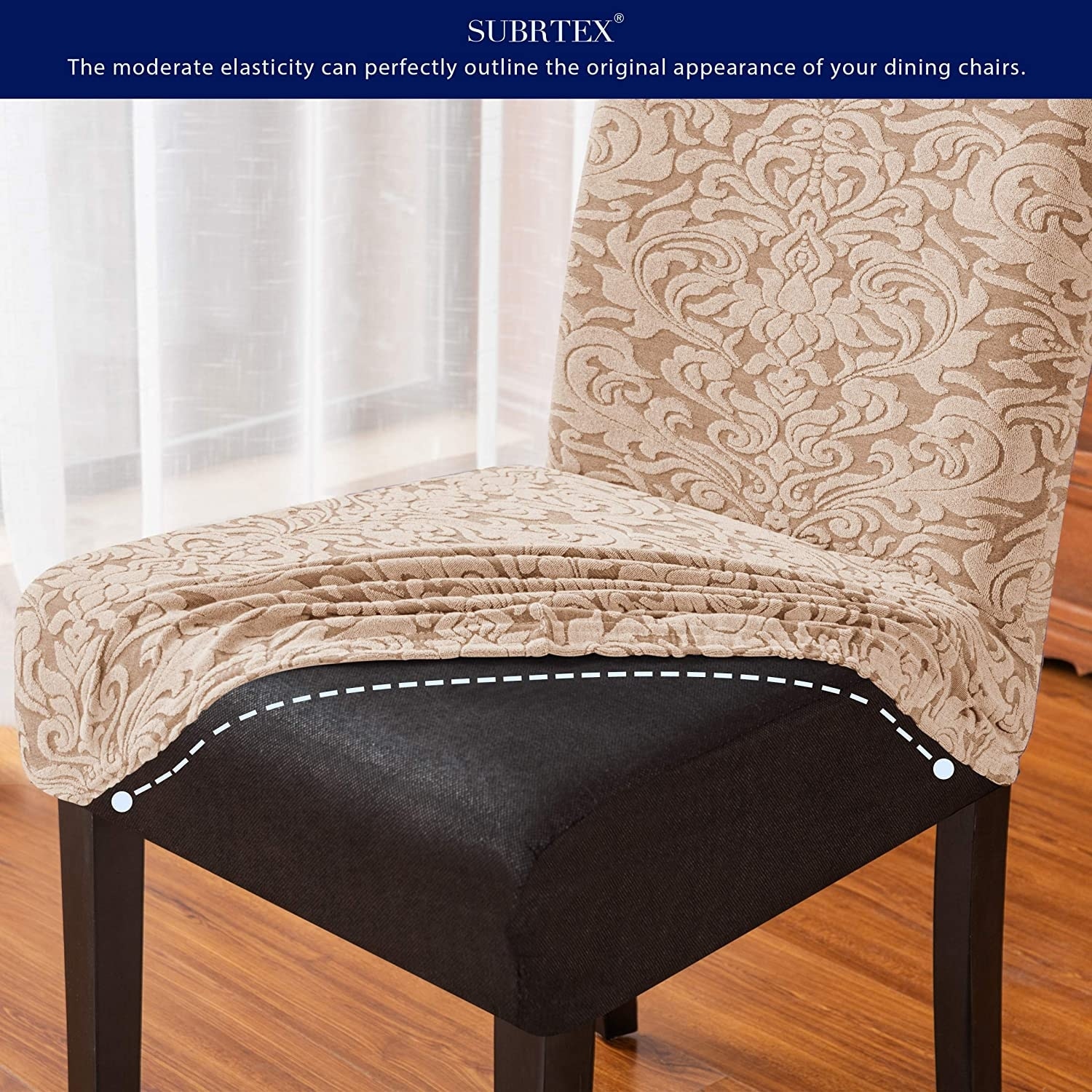 ON SALE--DAMASK VELVET STRETCH DINING CHAIR COVER---BEIGE--COMES IN 4 COLORS 