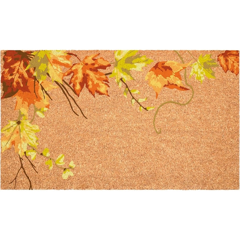 HomeRoots 17" X 29" Brown And Natural Fall Leaves Outdoor Coir Door Mat - 17.00' X '29.00