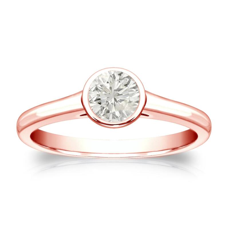 Auriya 14k Gold 1/3ctw Bezel-set Solitaire Diamond Engagement Ring - Rose - 4