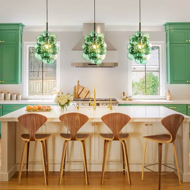 1-Light Modern Glam Sputnik Cluster Glass Globe Bubble Adjustable Height Chandelier for Dining Rooms