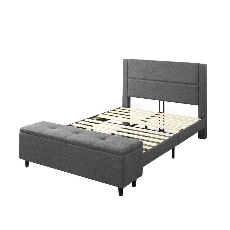 Copper Grove Krolevets Grey Fabric Platform Bed with Storage Ottoman - Full