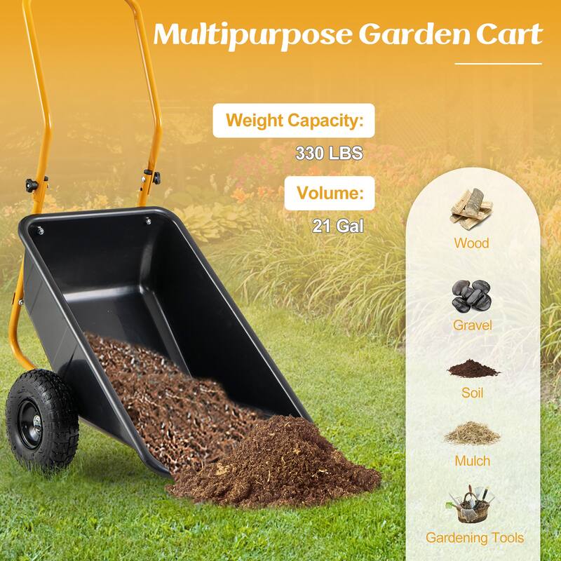 Gymax Dual-Wheel Wheelbarrow w/ Pneumatic Tires 330 LBS Load Capacity