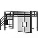 preview thumbnail 9 of 7, Twin Size Metal Low Loft Bed Frame with Storage Staircase and Iron mesh, Black