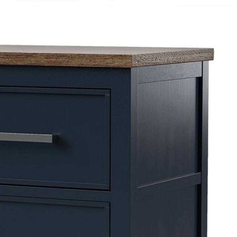 Tela Nightstand, 2 Drawers, Metal Handles, 25 Inch Blue Solid Pinewood