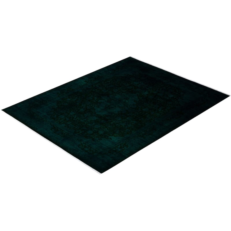 Overton Hand Knotted Wool Vintage Inspired Modern Contemporary Overdyed Green Area Rug - 9' 3" x 11' 10"