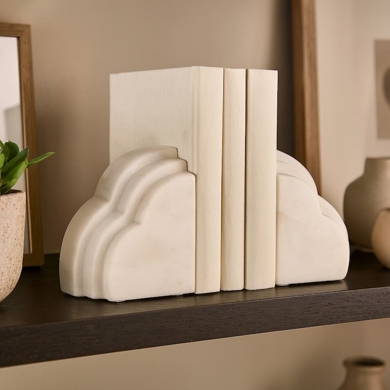 Modern Marble Rainbow Bookends for Home Library Decor - 6", White - 6.0"
