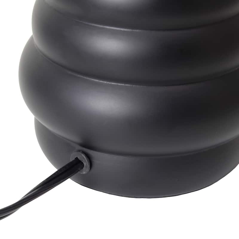 Stacked Ceramic Mini Table Lamp with Fabric Drum Shade Modern Sculptural Accent Lighting Compact Design