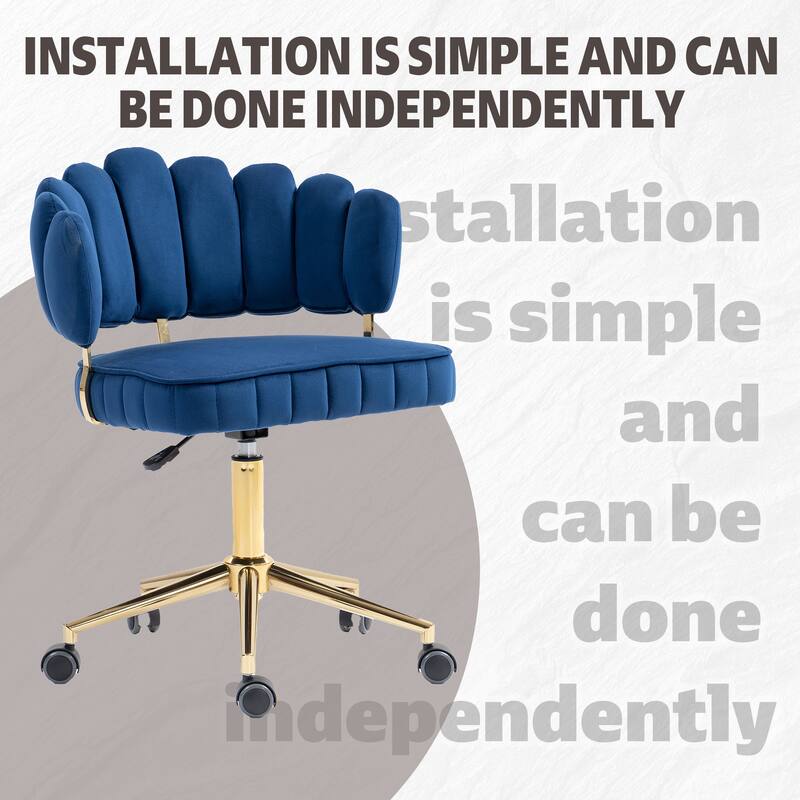 Velvet Home Office Desk Chair, Height Adjustable Task Chair, Armless Single Chair with Wheels, 360° Swivel Vanity Chair - N/A