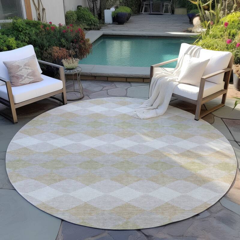Machine Washable Indoor/ Outdoor Modern Mosaic Chantille Rug - Beige - 8' x 8'