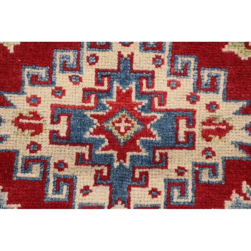 Geometric Red Kazak Accent Rug Handmade Wool Carpet - 2'9" x 4'0"