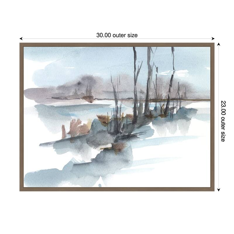 Winter Stream Watercolor I by Ethan Harper Framed Canvas Wall Art Print - Sylvie Dark Gold - 30 x 23 in