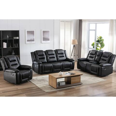 Home Theater Seating Manual Recliner, PU Leather Reclining Sofa Set