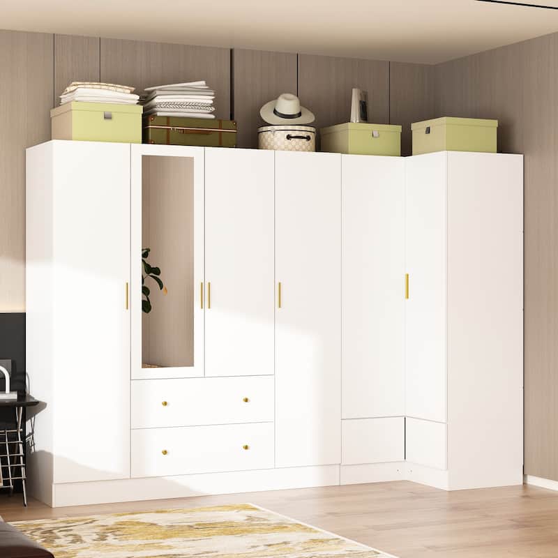 63"W Family Wardrobe/Armoire/Closet by Timechee with Mirror Doors