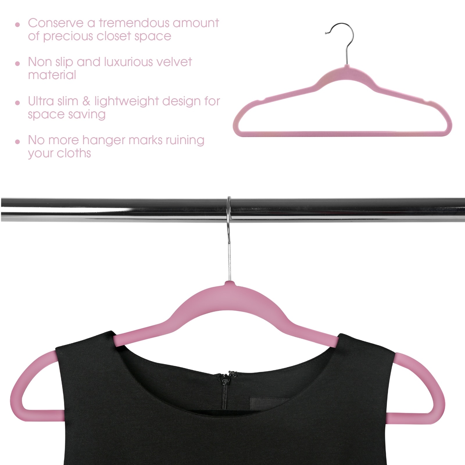 Elama Home 30-Piece Rubber Non Slip Hanger Set with U-Slide in Black