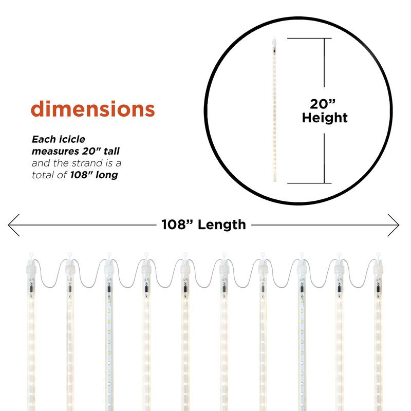 Alpine Corporation 108"L Hanging Icicle Outdoor Lights with Chasing Warm White LED Lights
