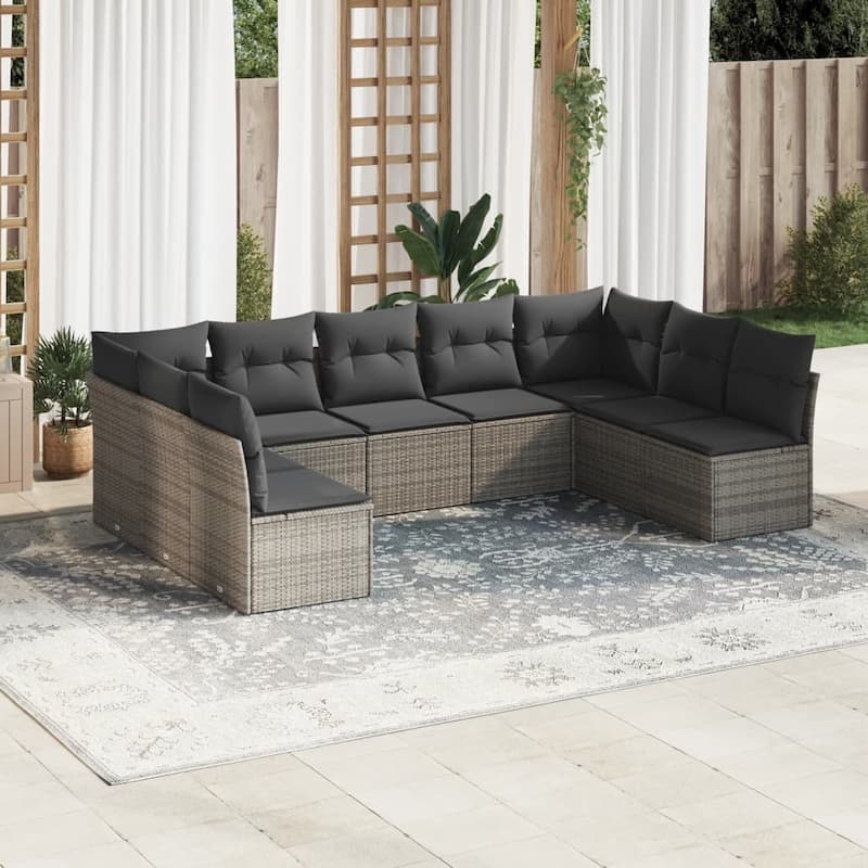 vidaXL Garden Sofa Set Grey PE Rattan Large Adjustable Feet - 24.4 x 24.4 x 27.2