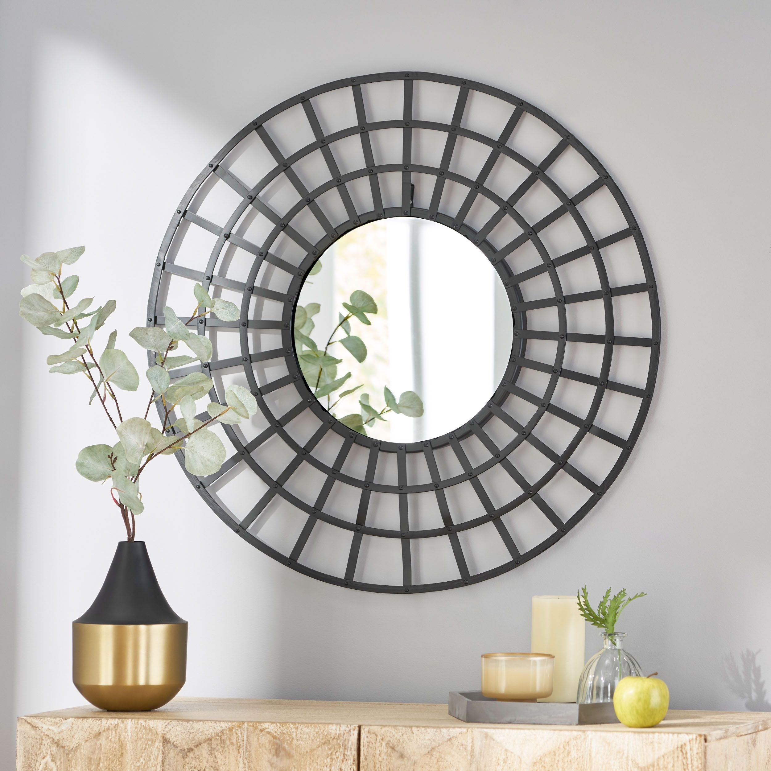 Crandall Indoor Iron Handcrafted Round Wall Mirror by Christopher Knight  Home On Sale Bed Bath  Beyond 32537761