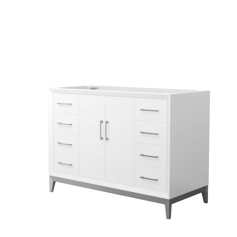 Amici Single Bathroom Vanity Cabinet - 48-Inch Single - White, Brushed Nickel Trim, No Top