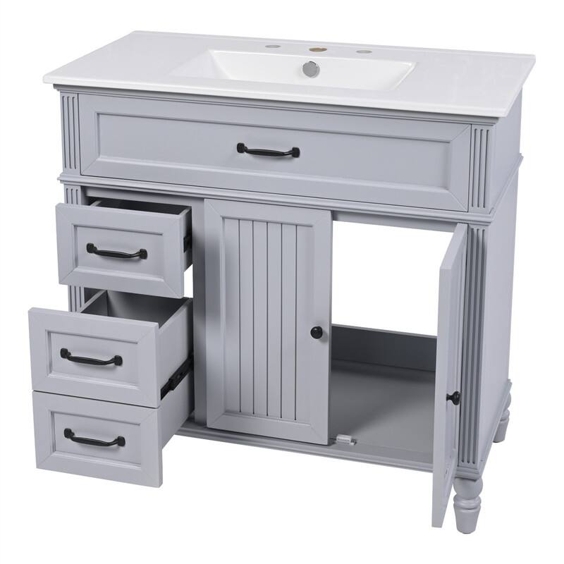 36" Bathroom Vanity with Ceramic Sink Combo, Freestanding Bathroom Storage Cabinet with 2 Storage Drawers and 2 Doors