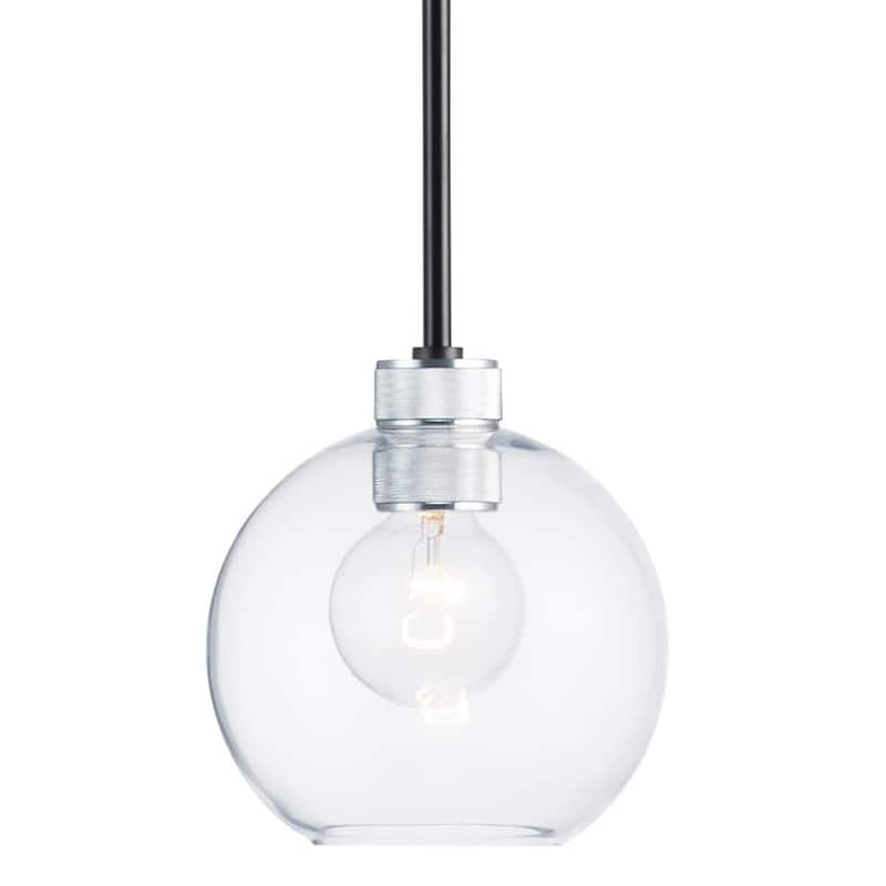 Maxim Vessel Single Light 7" Wide Mini Pendant with Hand-blown Glass - Black / Brushed Aluminum / Clear Glass