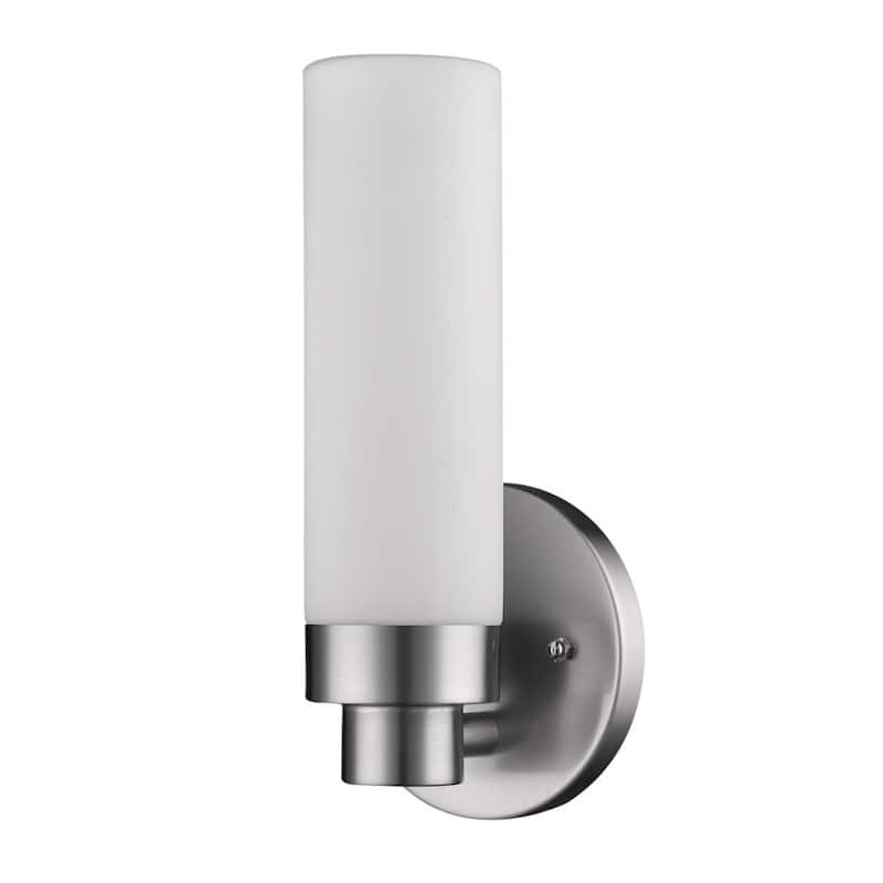 Minimalist Wall Sconce with Narrow Frosted Glass and Metal Base - 3.75” x 4.75” x 10”