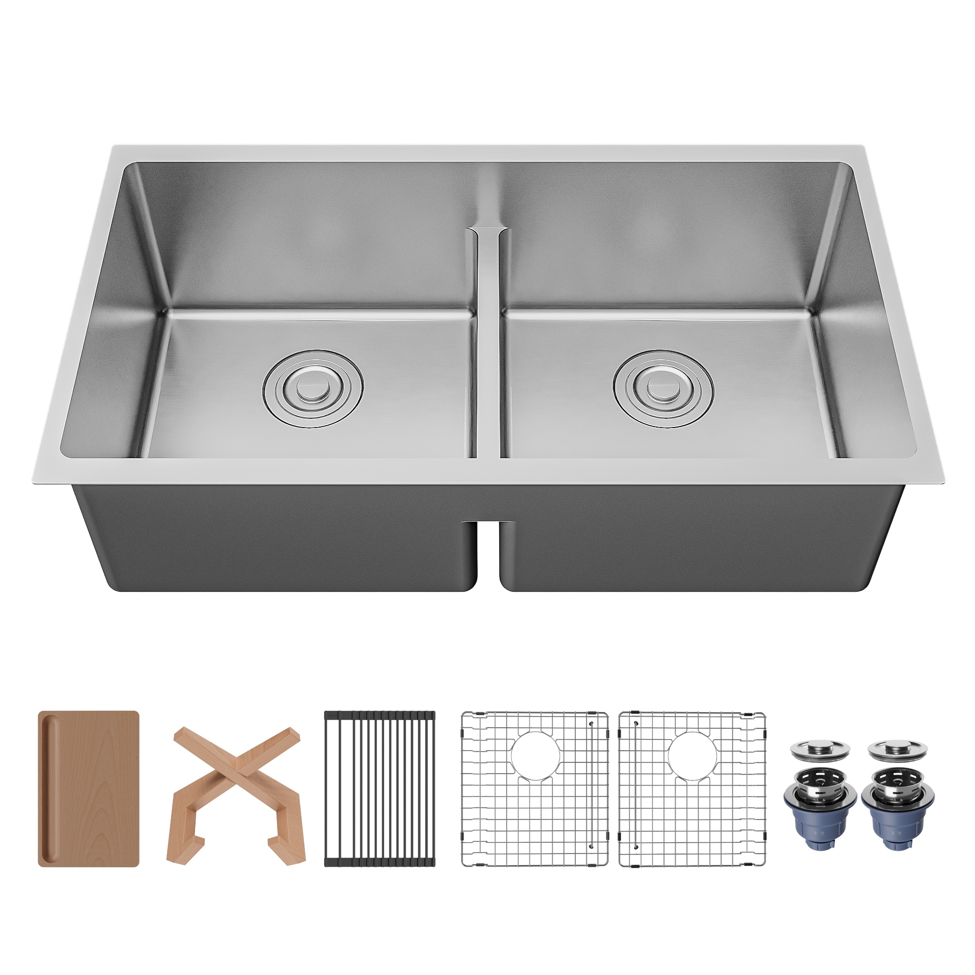 Karran Fusion Undermount 33-in x 18-in Stainless Steel Double Equal Bowl Workstation Kitchen Sink - Stainless Steel