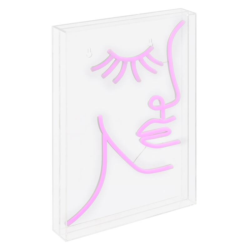 Half-Face 10.3" X 15" Contemporary Glam Acrylic Box USB Operated LED Neon Light, Pink by JONATHAN Y - 10.3" X 15" - 10.3" X 15" - Pink