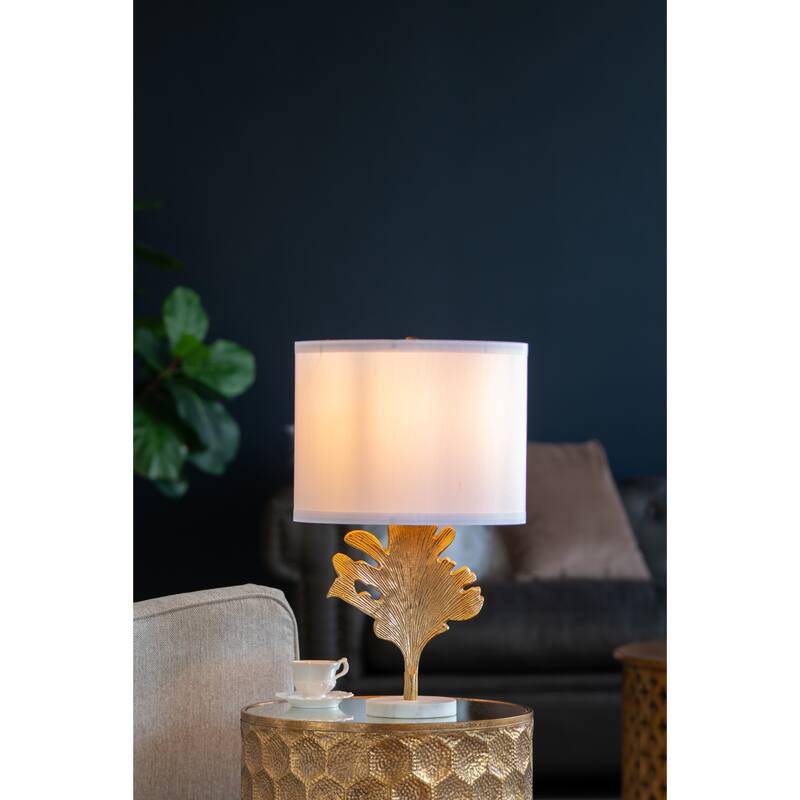 D13x22.2" Gold and White Table Lamp with Leaf Design