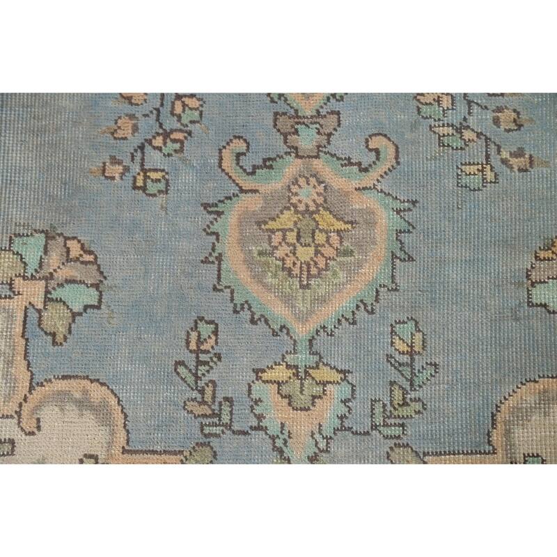 Hand Knotted Oriental 100% Wool Carpet Traditional Medallion Navy Blue & Blues Tabriz Area Rug - 9' 4'' X 6' 8''