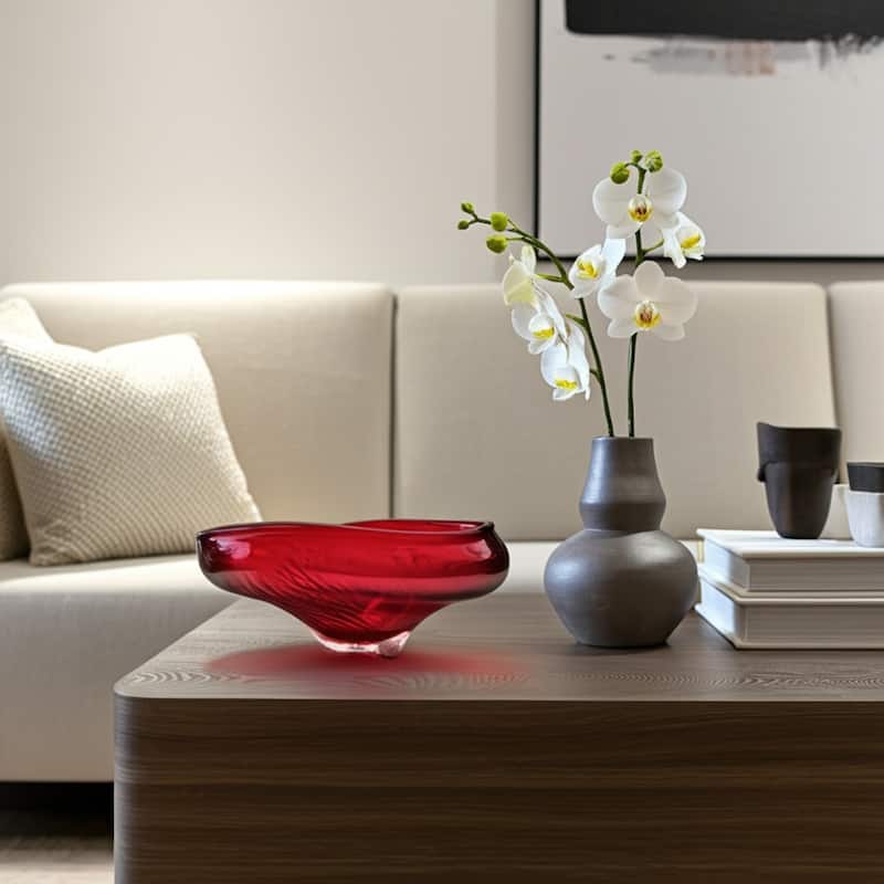 Glass Decorative Bowl Abstract Oval Modern Accent Home Decor - 6" Red - 15.25" x 8.75" x 5.5"