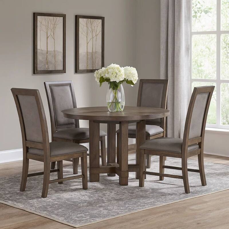 Cora 48 Inch Dining Table, Round Rubberwood Frame, Brown Ash Veneer