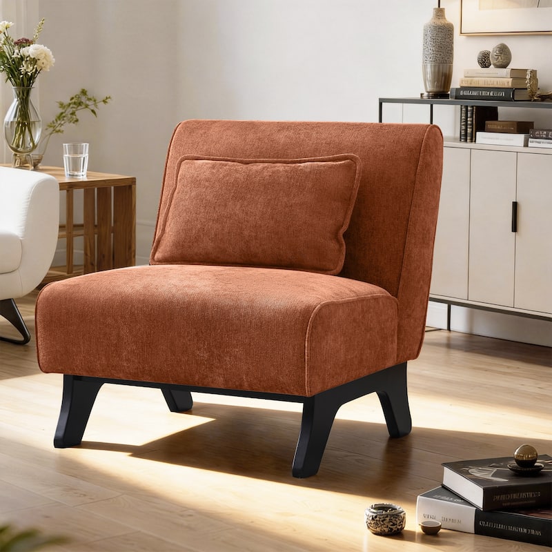 Huimo Modern armless chair with thick cushions and black wooden legs