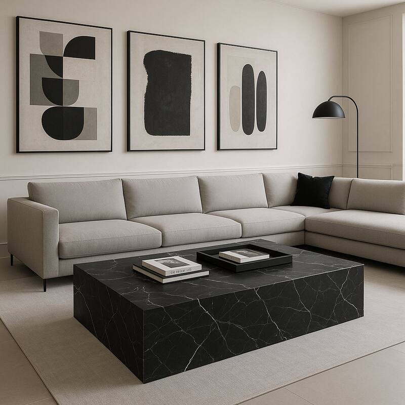 BETACH Genuine Marble Block Coffee Table - Nero Black Marble