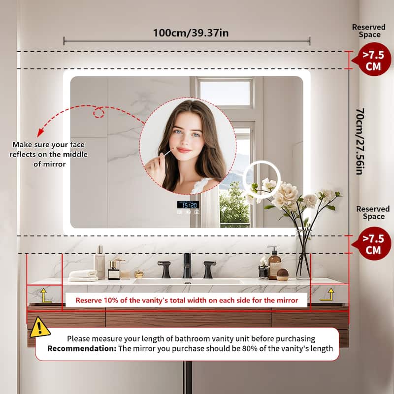 Smart LED Bathroom Mirror with Bluetooth Speaker, Anti-Fog Magnifying